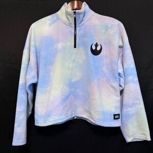 Star Wars Women's Fleece Tie Dye Pullover Sweatshirt Crop Top Long Sleeve Size L